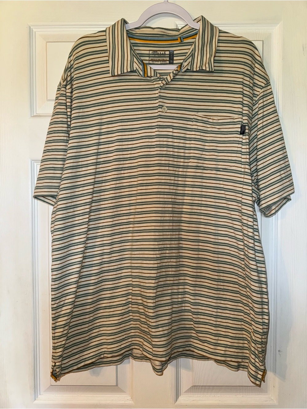 Marsh Wear Short Sleeve Polo Shirt in Cream and Green Stripes